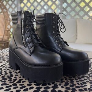 Black Platform Lace-Up Boots